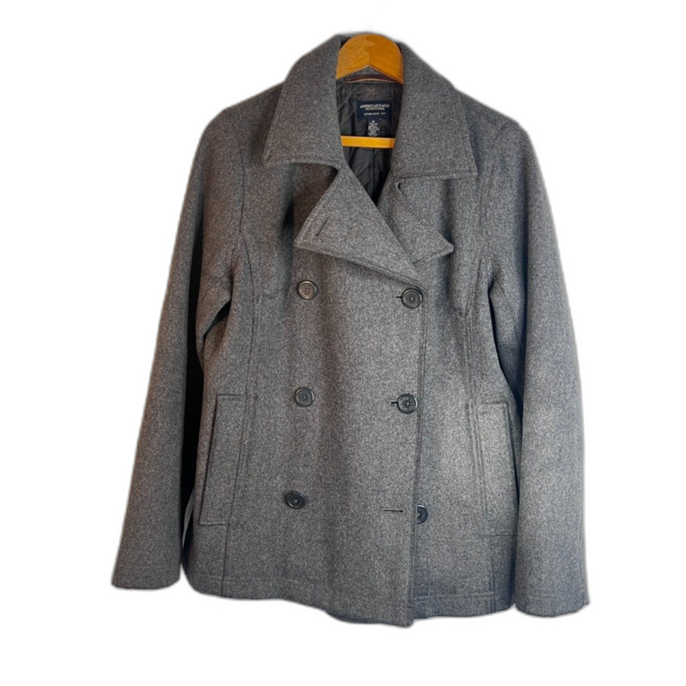 American Eagle Peacoat Wool Blend Double Breasted Grey Outerwear Winter Medium